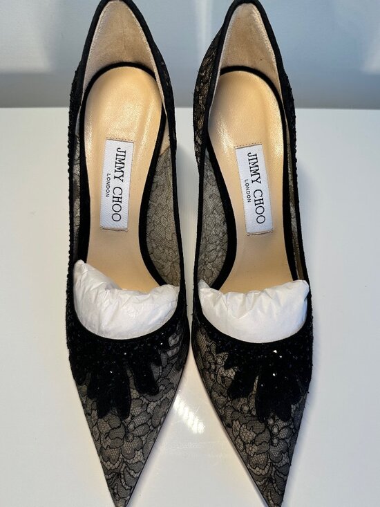 Jimmy Choo Shoes - JIMMY CHOO 85mm Love Heel Black Lace/Suede Size 9